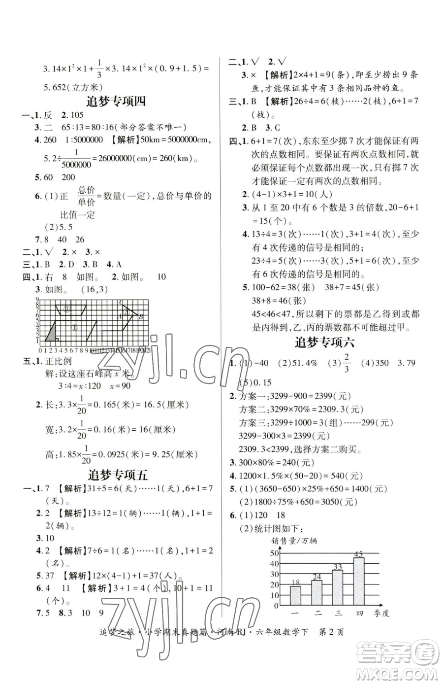 天津科學(xué)技術(shù)出版社2023追夢之旅小學(xué)期末真題篇六年級下冊數(shù)學(xué)人教版河南專版參考答案