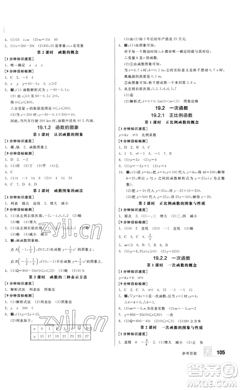 延邊教育出版社2023全品基礎(chǔ)小練習(xí)八年級(jí)數(shù)學(xué)下冊(cè)人教版參考答案