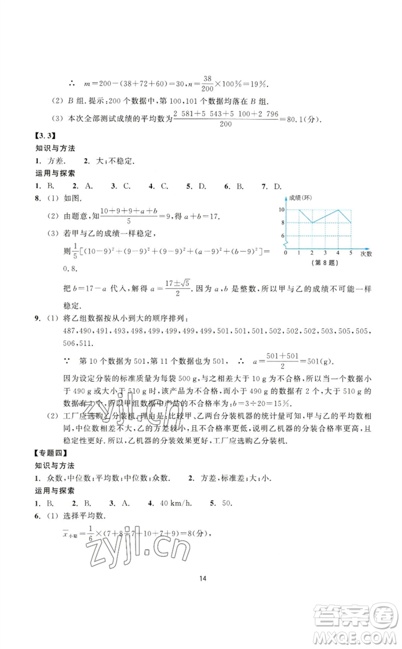 浙江教育出版社2023學能評價八年級數(shù)學下冊浙教版參考答案