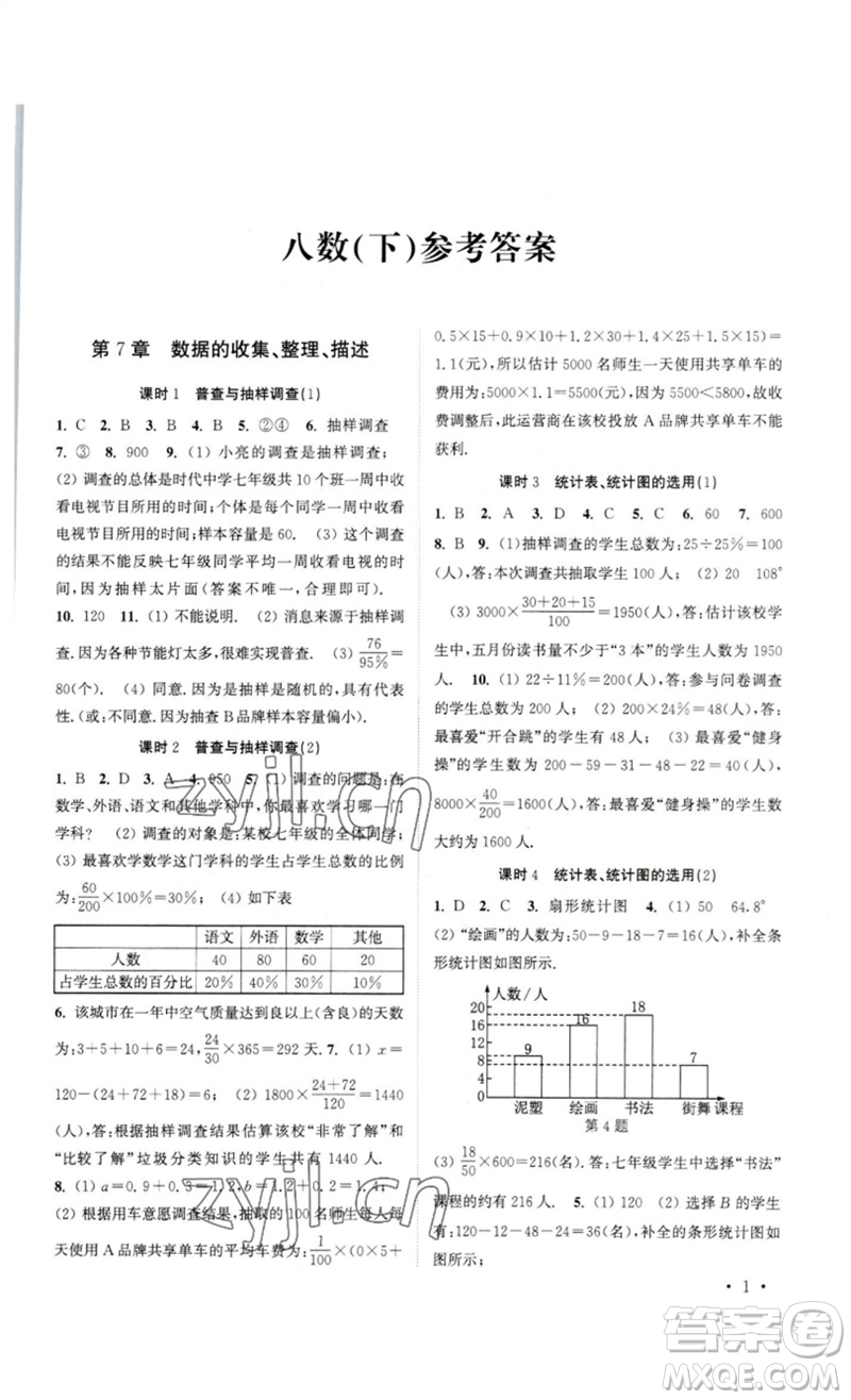 安徽人民出版社2023高效精練八年級(jí)數(shù)學(xué)下冊(cè)蘇科版參考答案