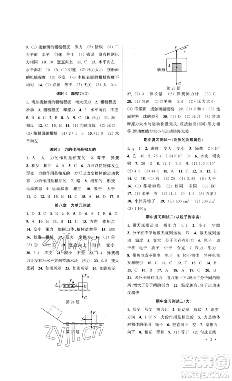 安徽人民出版社2023高效精練八年級(jí)物理下冊(cè)蘇科版參考答案