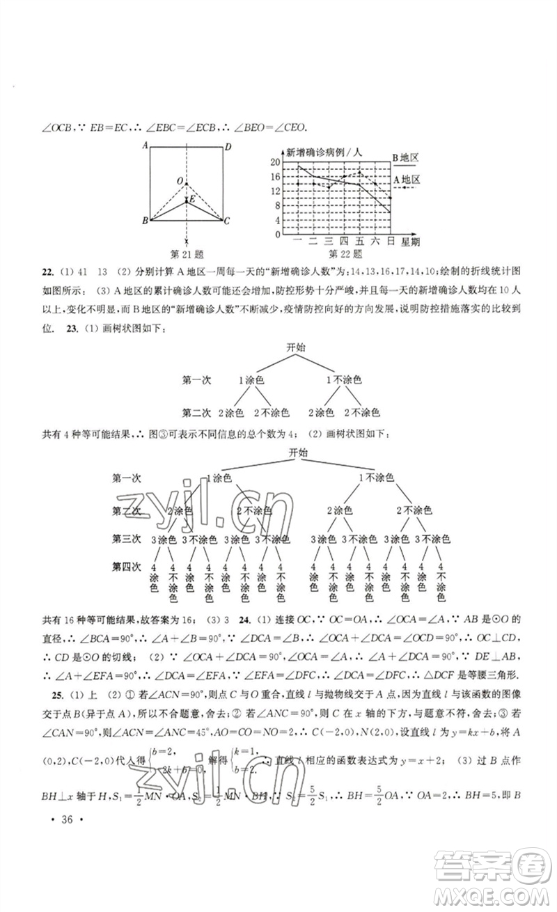 安徽人民出版社2023高效精練九年級(jí)數(shù)學(xué)下冊(cè)蘇科版參考答案