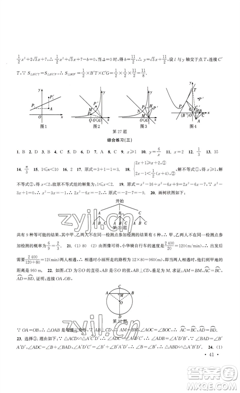 安徽人民出版社2023高效精練九年級(jí)數(shù)學(xué)下冊(cè)蘇科版參考答案