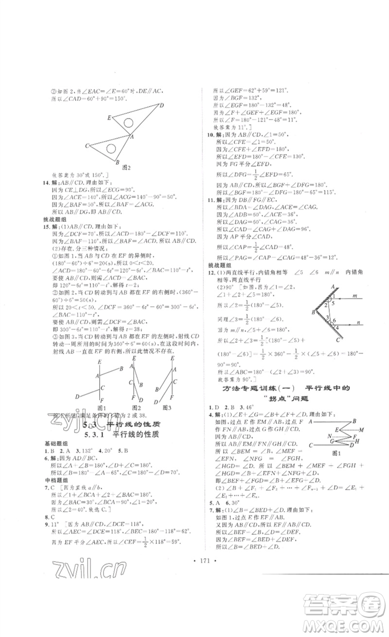 安徽人民出版社2023思路教練同步課時作業(yè)七年級數(shù)學(xué)下冊人教版參考答案