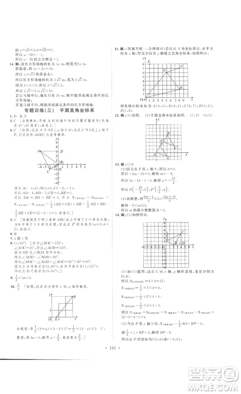 安徽人民出版社2023思路教練同步課時作業(yè)七年級數(shù)學(xué)下冊人教版參考答案