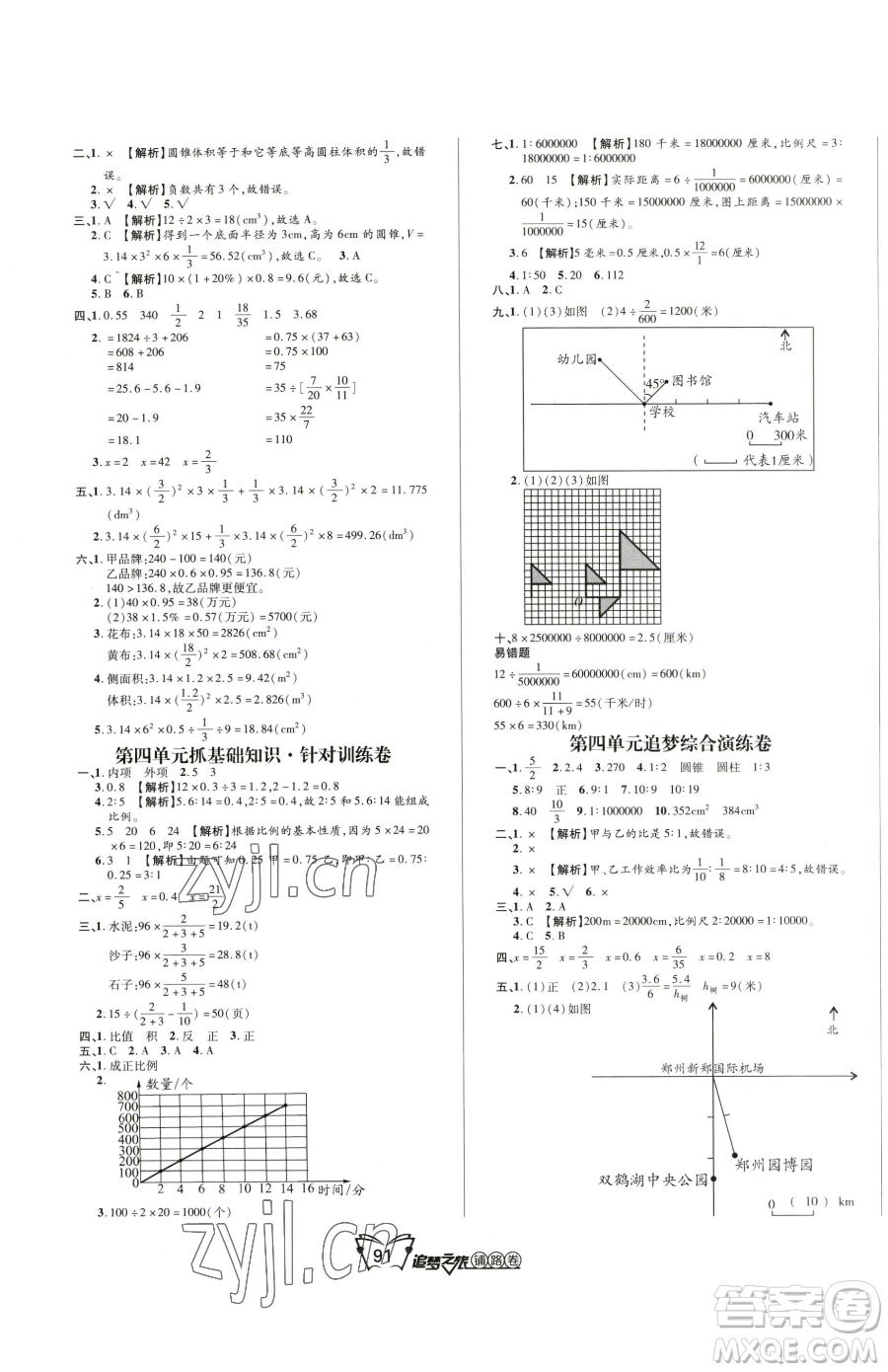 天津科學(xué)技術(shù)出版社2023追夢之旅鋪路卷六年級下冊數(shù)學(xué)人教版河南專版參考答案