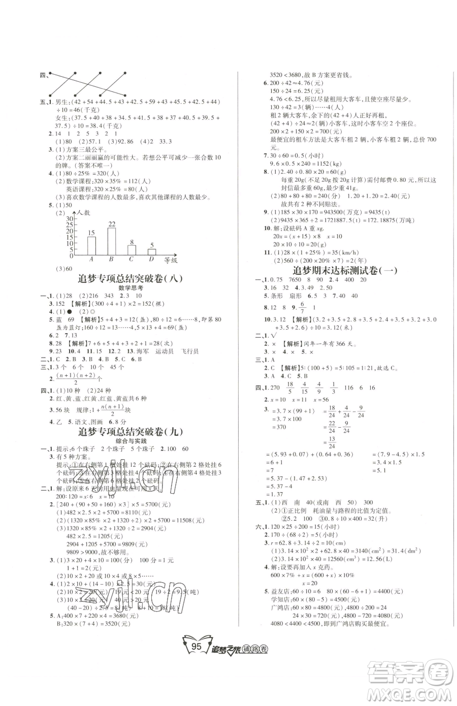 天津科學(xué)技術(shù)出版社2023追夢之旅鋪路卷六年級下冊數(shù)學(xué)人教版河南專版參考答案