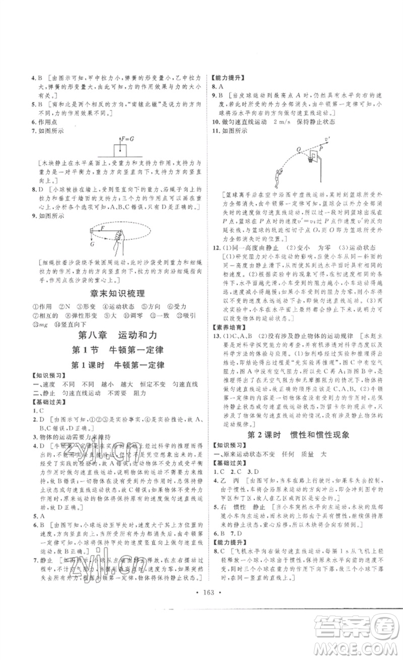 安徽人民出版社2023思路教練同步課時(shí)作業(yè)八年級(jí)物理下冊(cè)人教版參考答案