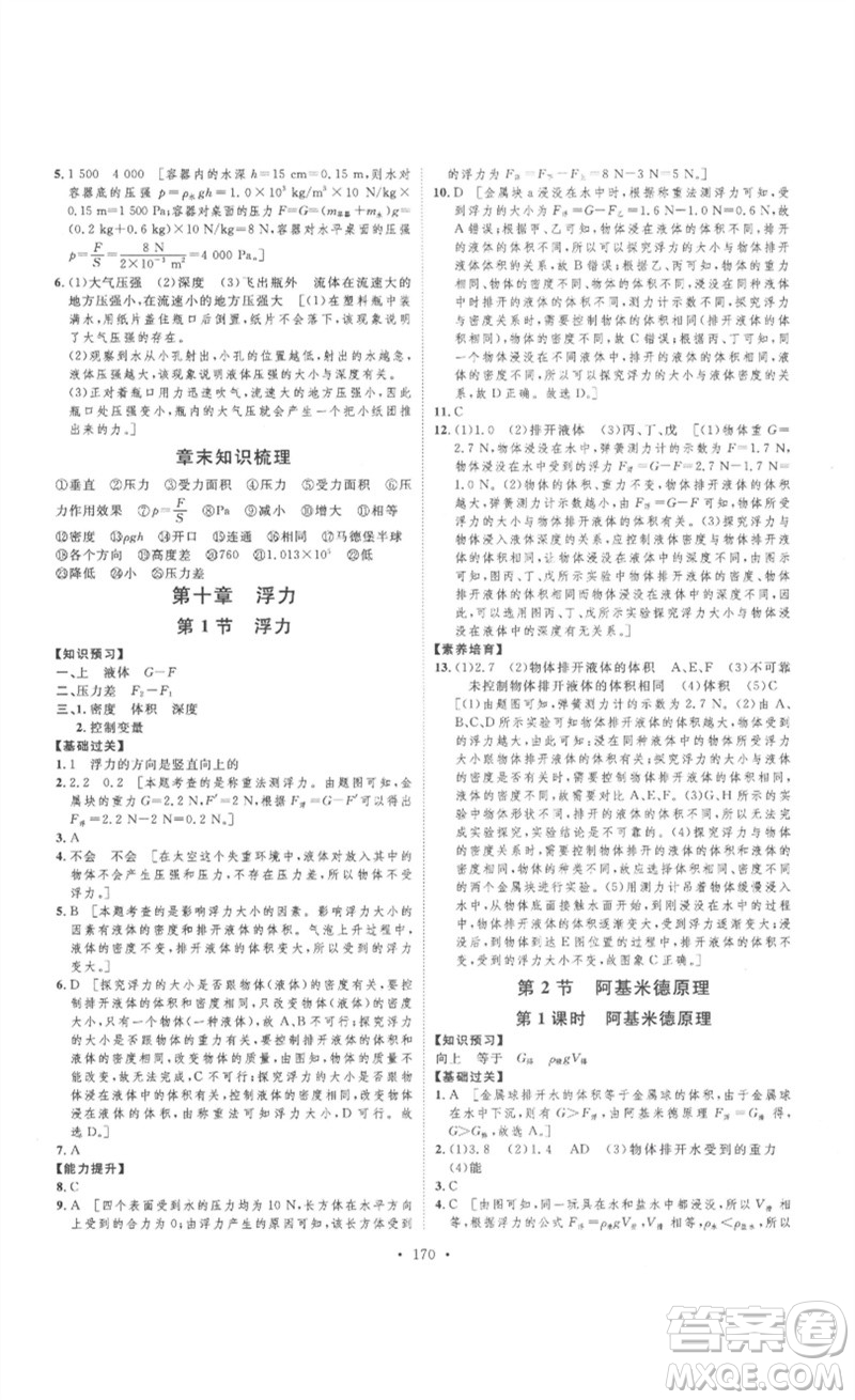 安徽人民出版社2023思路教練同步課時(shí)作業(yè)八年級(jí)物理下冊(cè)人教版參考答案