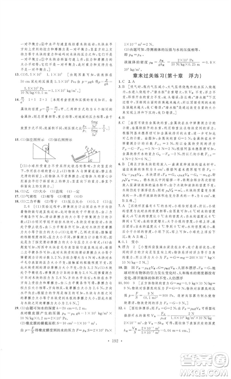 安徽人民出版社2023思路教練同步課時(shí)作業(yè)八年級(jí)物理下冊(cè)人教版參考答案