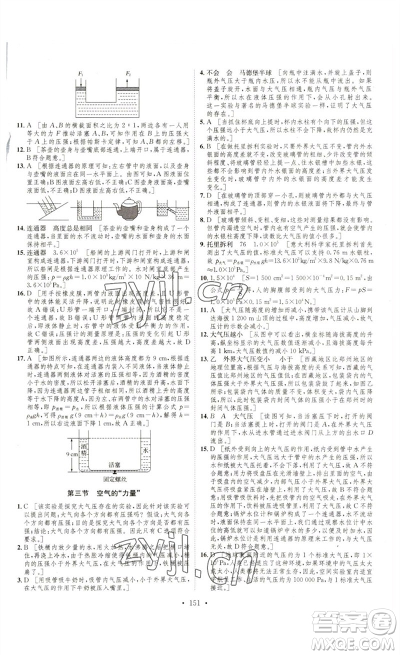 安徽人民出版社2023思路教練同步課時(shí)作業(yè)八年級(jí)物理下冊(cè)滬科版參考答案