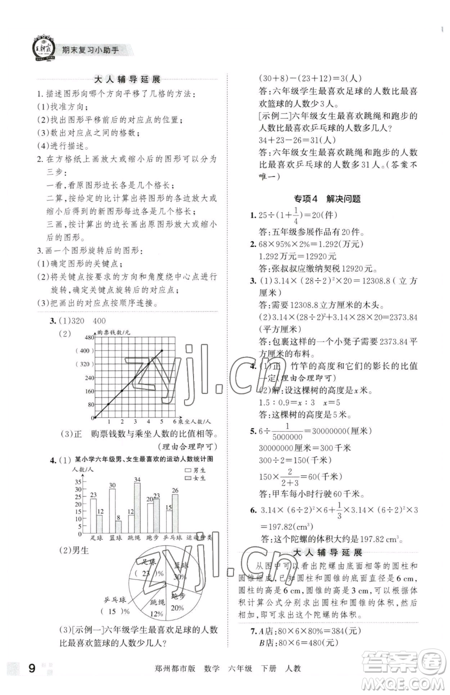 江西人民出版社2023王朝霞期末真題精編六年級下冊數學人教版鄭州專版參考答案