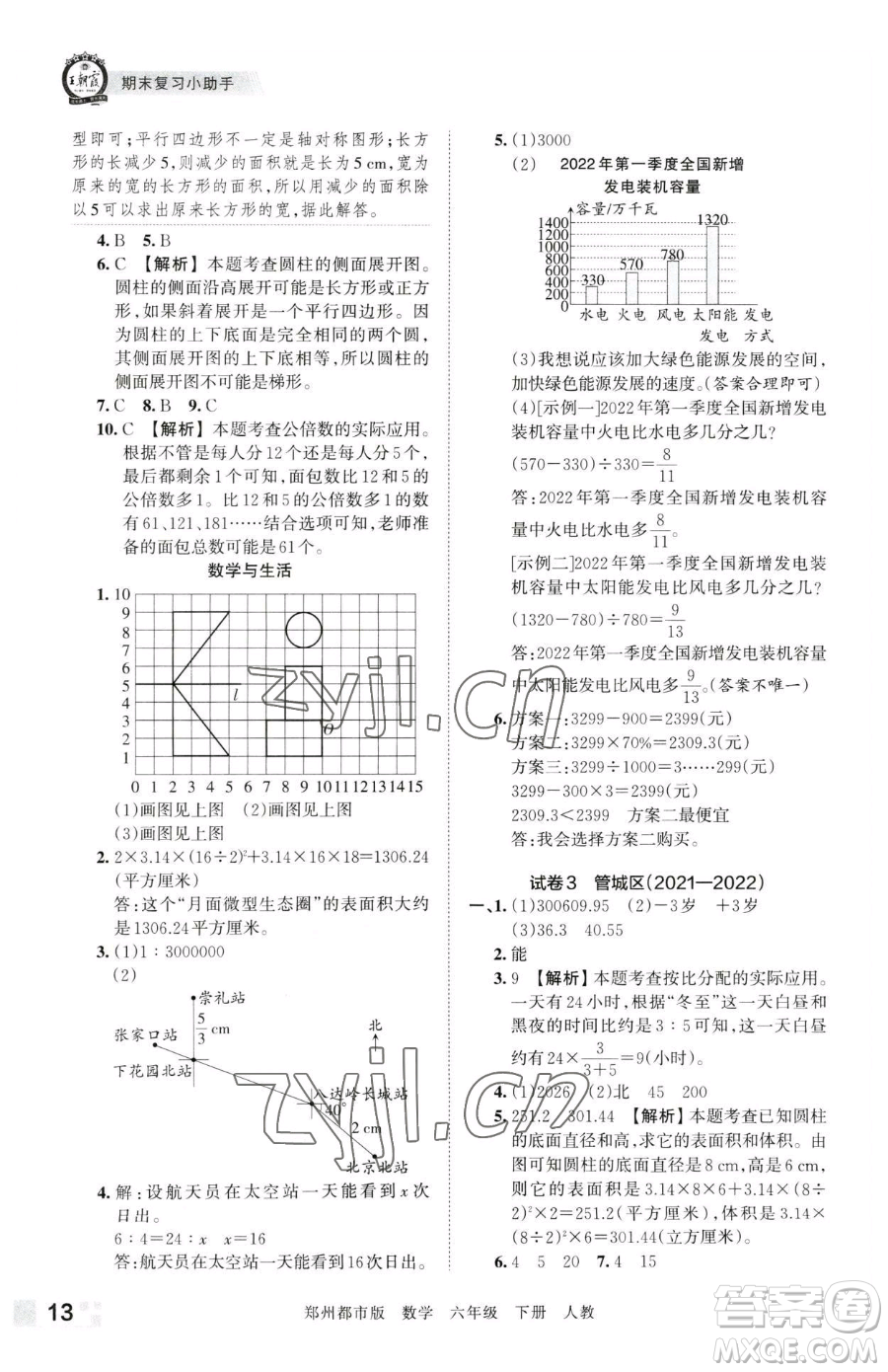 江西人民出版社2023王朝霞期末真題精編六年級下冊數學人教版鄭州專版參考答案