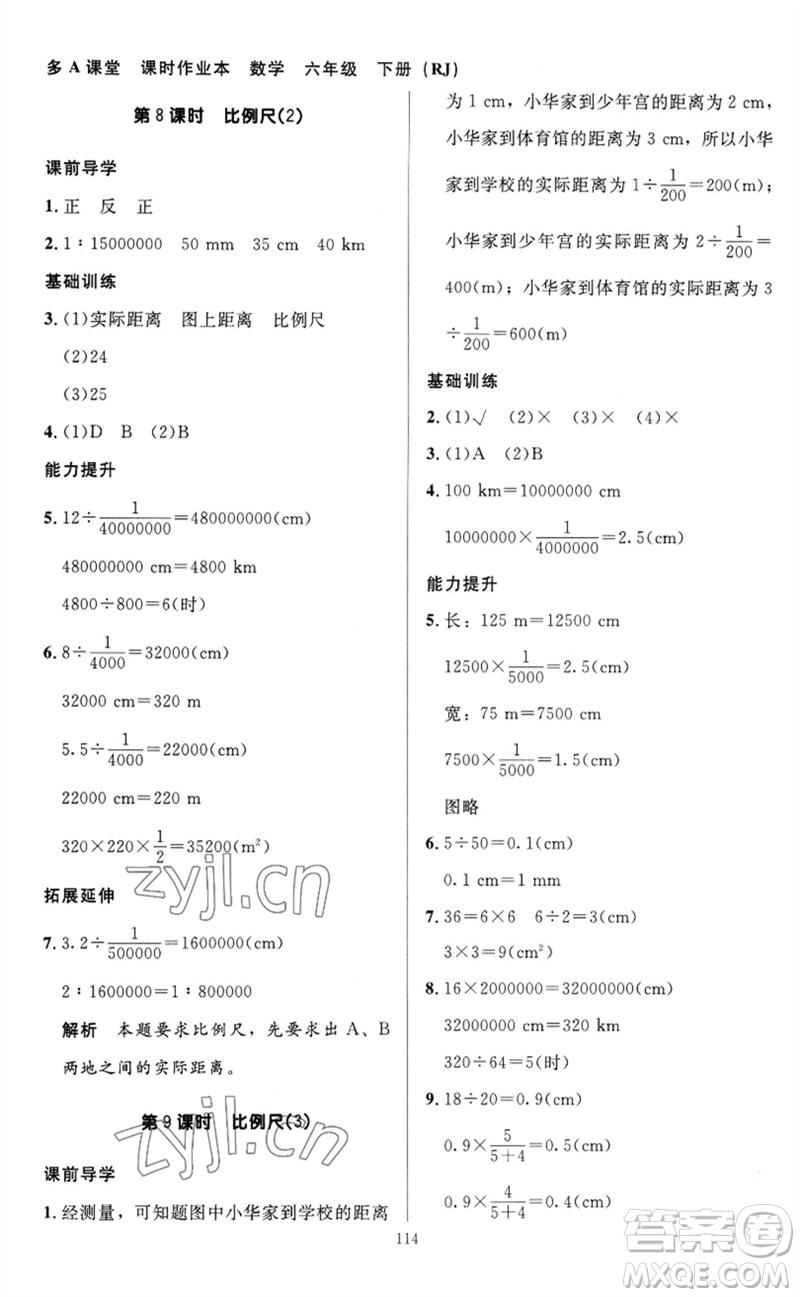 二十一世紀(jì)出版社集團2023多A課堂課時廣東作業(yè)本六年級數(shù)學(xué)下冊人教版參考答案