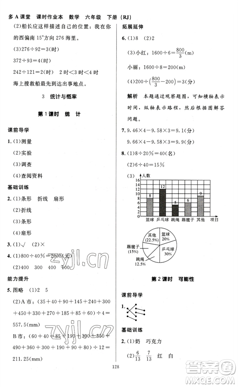 二十一世紀(jì)出版社集團2023多A課堂課時廣東作業(yè)本六年級數(shù)學(xué)下冊人教版參考答案