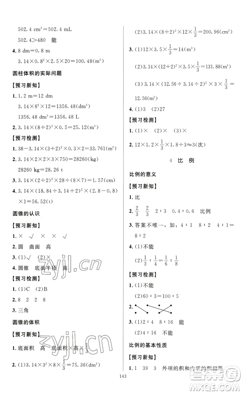 二十一世紀(jì)出版社集團2023多A課堂課時廣東作業(yè)本六年級數(shù)學(xué)下冊人教版參考答案