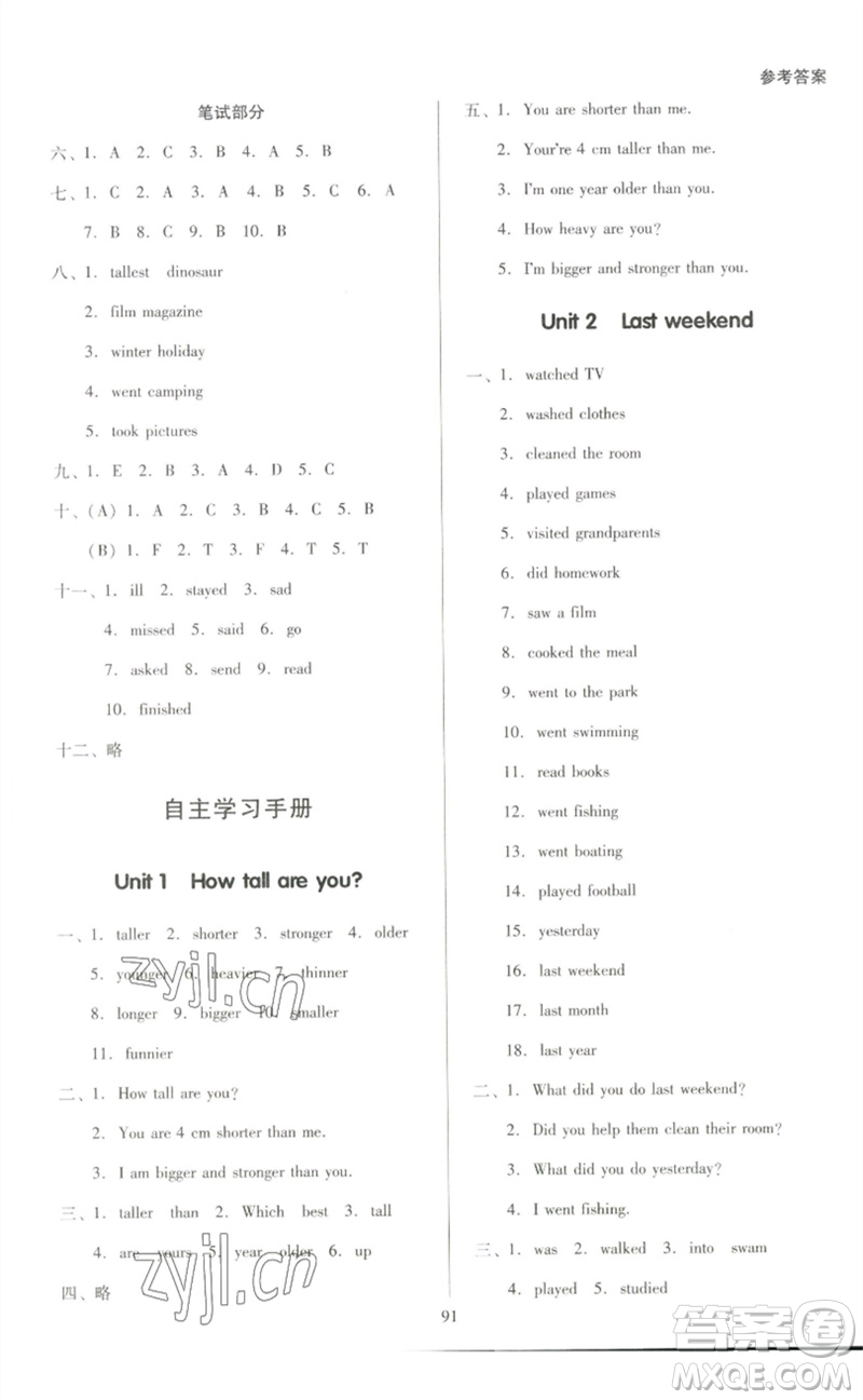 二十一世紀(jì)出版社集團(tuán)2023多A課堂課時(shí)廣東作業(yè)本六年級(jí)英語(yǔ)下冊(cè)人教PEP版參考答案