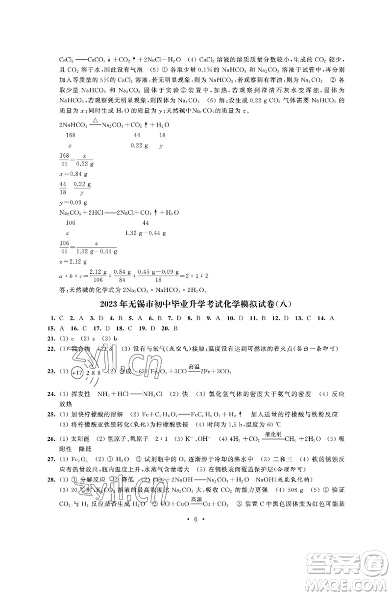 江蘇鳳凰科學(xué)技術(shù)出版社2023多維互動(dòng)提優(yōu)課堂中考模擬總復(fù)習(xí)九年級(jí)化學(xué)人教版參考答案