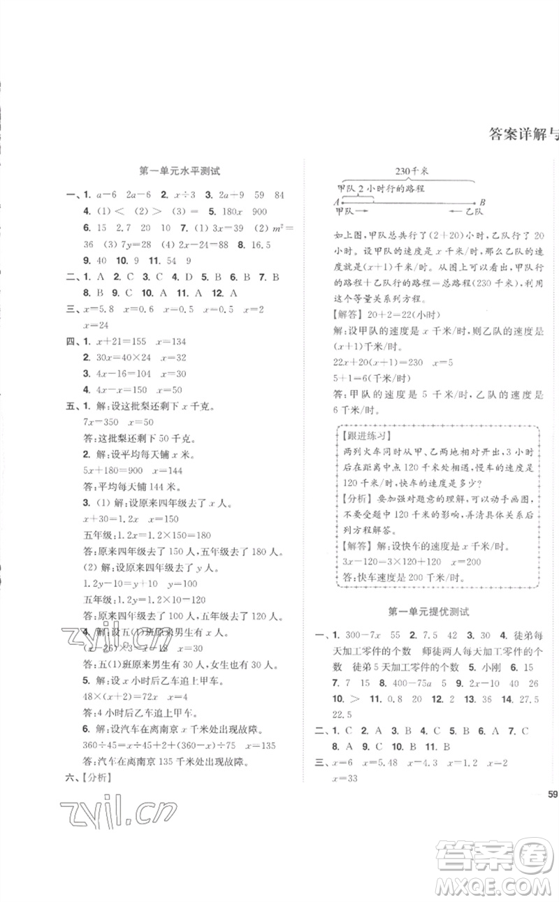 東南大學(xué)出版社2023小題狂做全程測評卷五年級數(shù)學(xué)下冊蘇教版參考答案