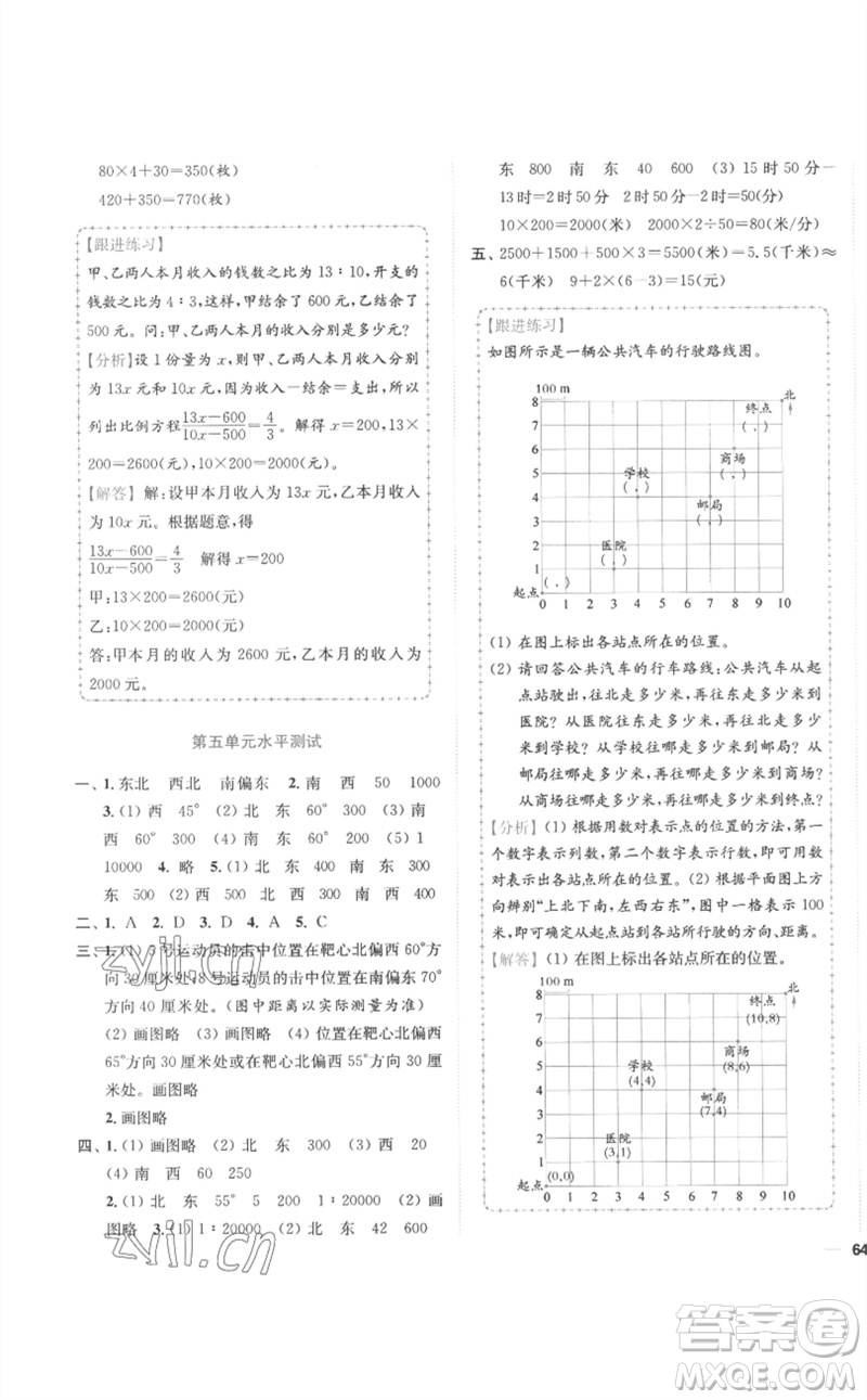 東南大學(xué)出版社2023小題狂做全程測評卷六年級數(shù)學(xué)下冊蘇教版參考答案