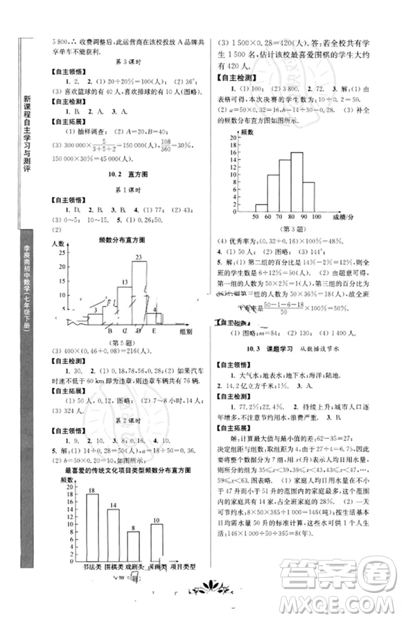 南京師范大學(xué)出版社2023新課程自主學(xué)習(xí)與測(cè)評(píng)七年級(jí)下冊(cè)數(shù)學(xué)人教版參考答案