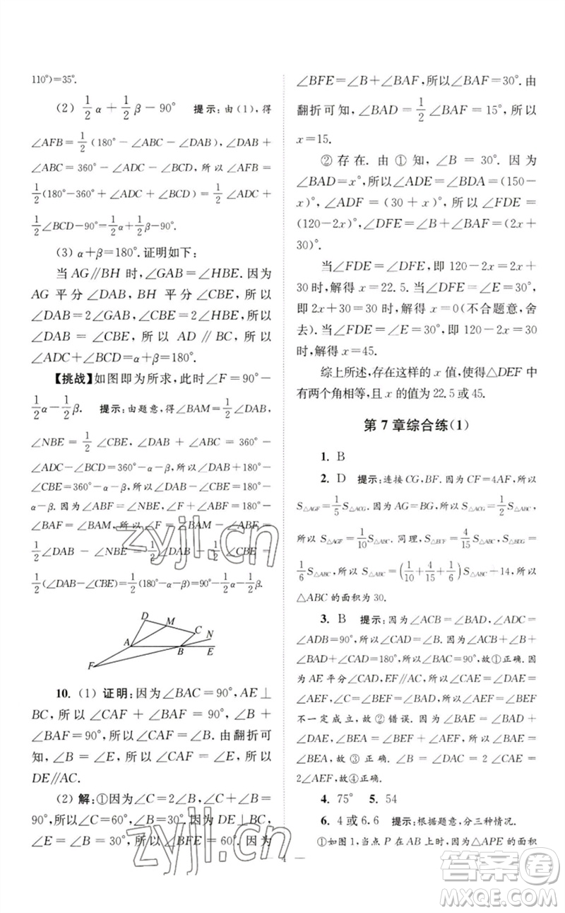 江蘇鳳凰科學(xué)技術(shù)出版社2023初中數(shù)學(xué)小題狂做七年級下冊蘇科版巔峰版參考答案