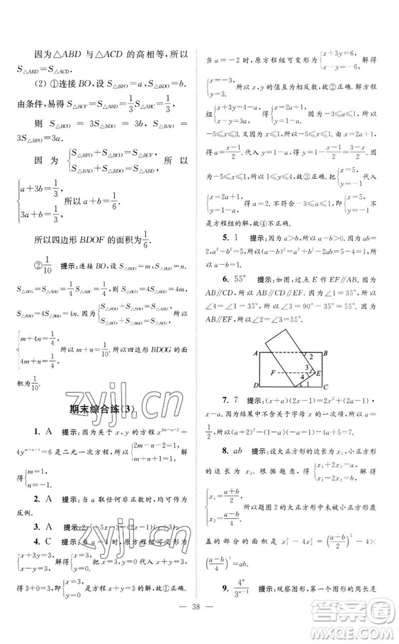 江蘇鳳凰科學(xué)技術(shù)出版社2023初中數(shù)學(xué)小題狂做七年級下冊蘇科版巔峰版參考答案