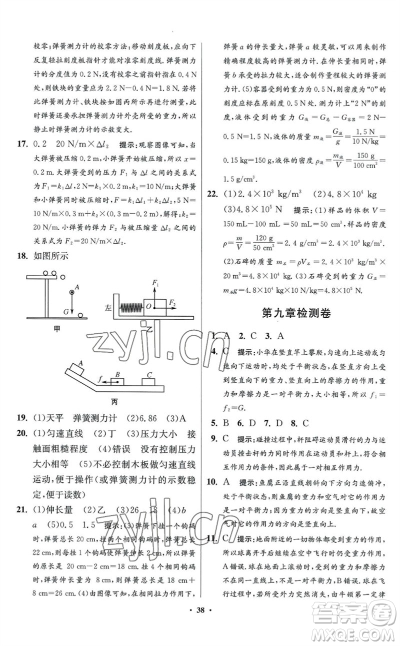 江蘇鳳凰科學技術(shù)出版社2023初中物理小題狂做八年級下冊蘇科版提優(yōu)版參考答案