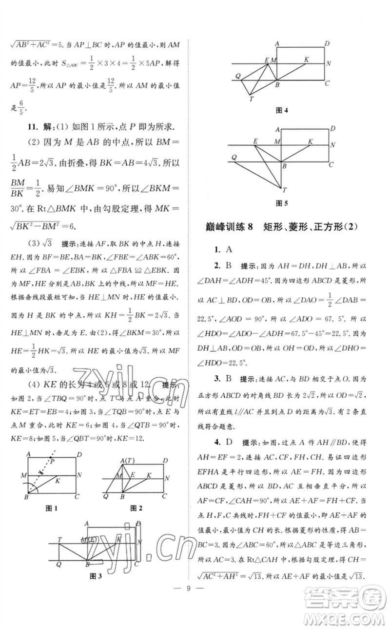 江蘇鳳凰科學(xué)技術(shù)出版社2023初中數(shù)學(xué)小題狂做八年級(jí)下冊(cè)蘇科版巔峰版參考答案