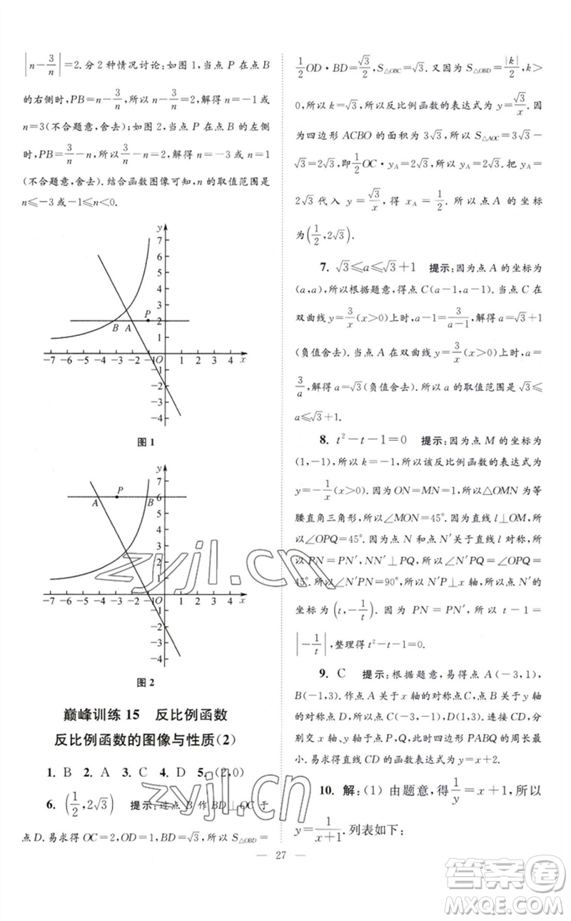 江蘇鳳凰科學(xué)技術(shù)出版社2023初中數(shù)學(xué)小題狂做八年級(jí)下冊(cè)蘇科版巔峰版參考答案