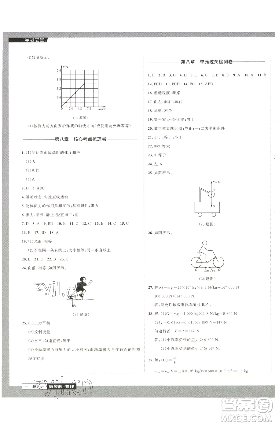 延邊大學(xué)出版社2023中考快遞同步檢測八年級下冊物理人教版大連專版參考答案