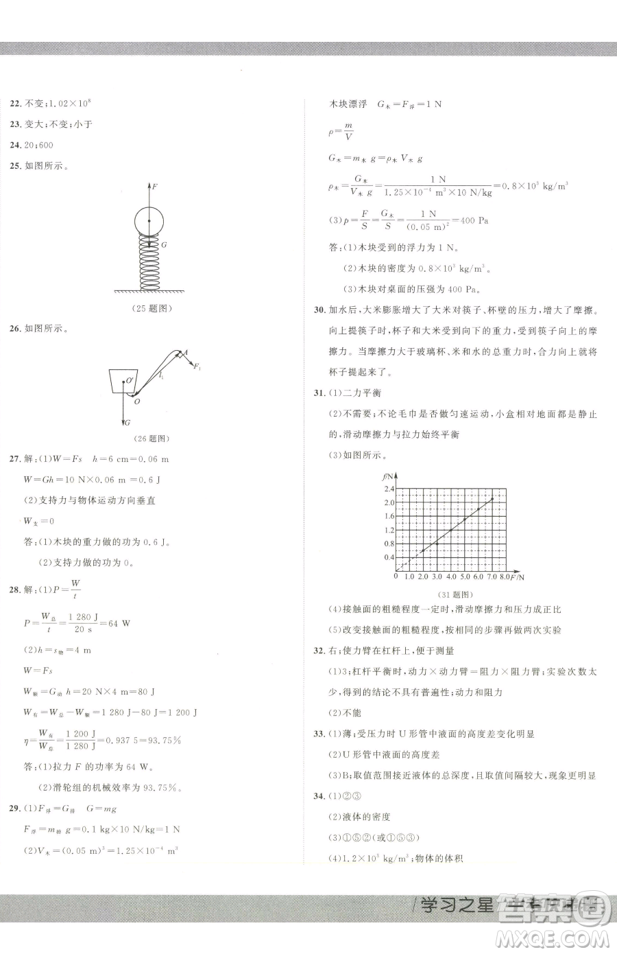 延邊大學(xué)出版社2023中考快遞同步檢測八年級下冊物理人教版大連專版參考答案