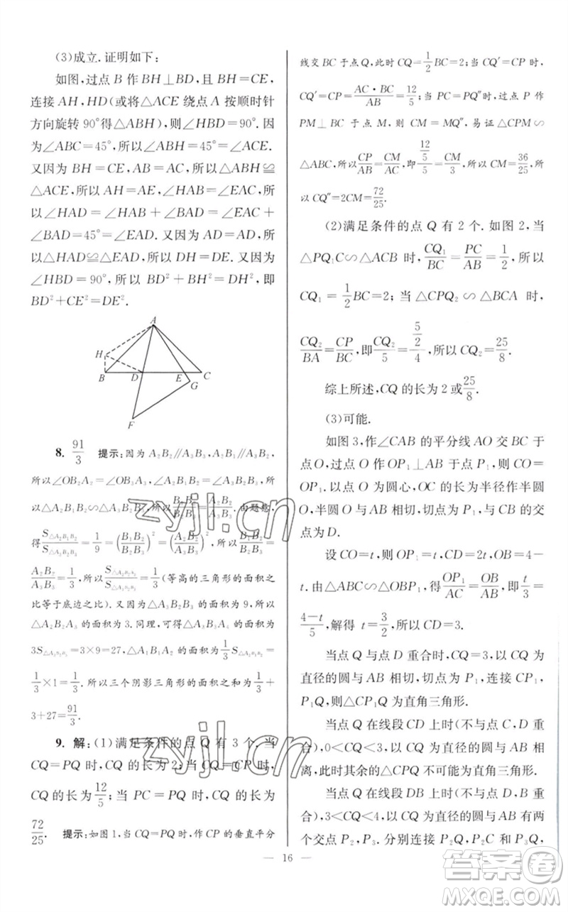 江蘇鳳凰科學(xué)技術(shù)出版社2023初中數(shù)學(xué)小題狂做九年級(jí)下冊(cè)蘇科版巔峰版參考答案