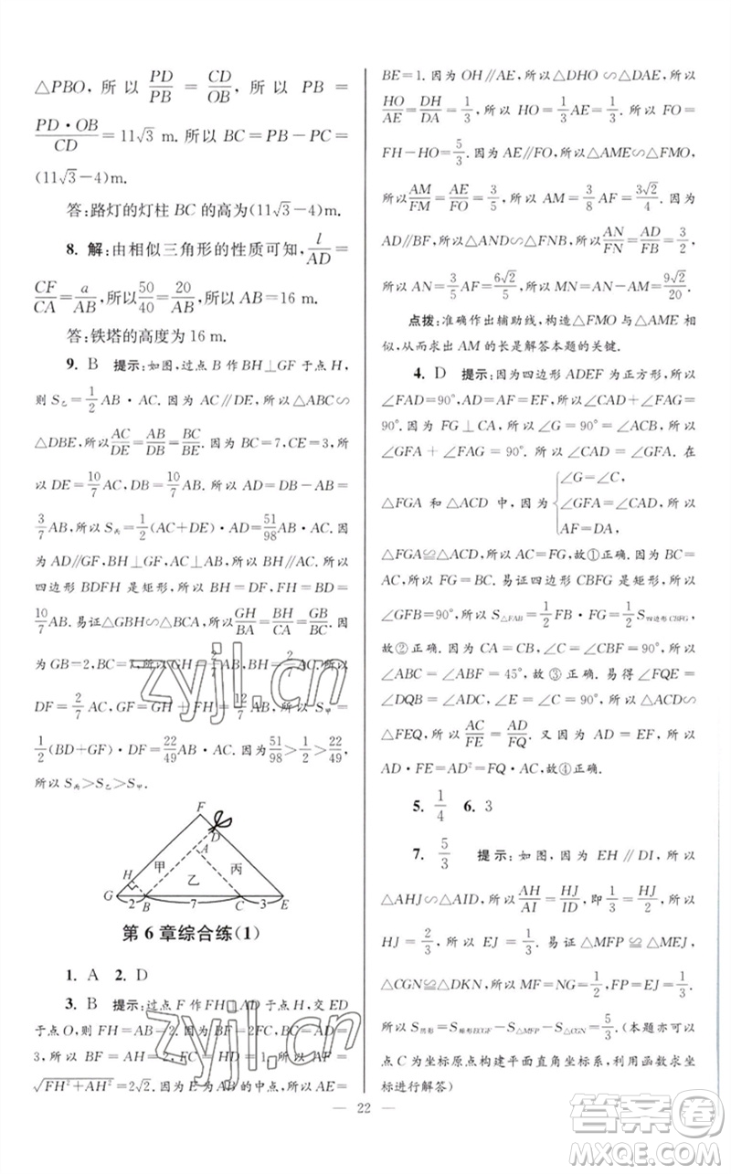 江蘇鳳凰科學(xué)技術(shù)出版社2023初中數(shù)學(xué)小題狂做九年級(jí)下冊(cè)蘇科版巔峰版參考答案