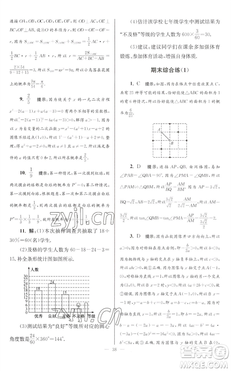 江蘇鳳凰科學(xué)技術(shù)出版社2023初中數(shù)學(xué)小題狂做九年級(jí)下冊(cè)蘇科版巔峰版參考答案