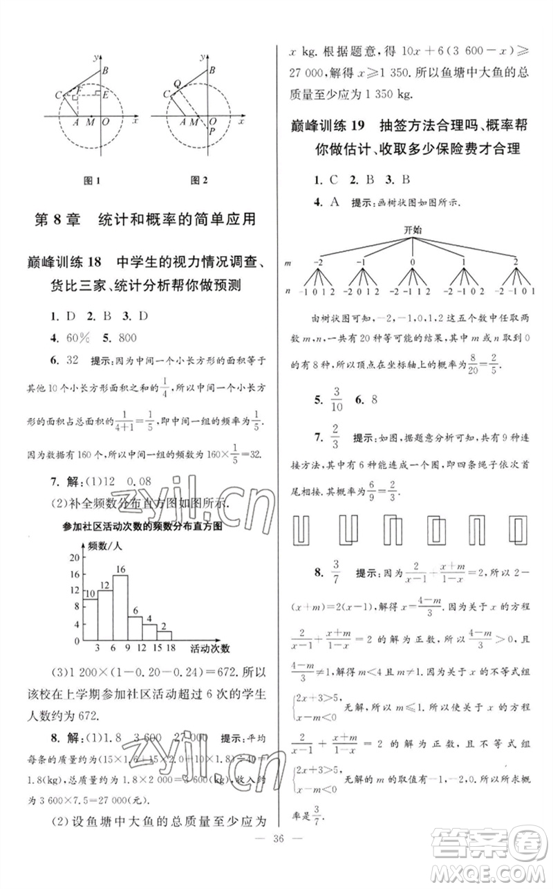 江蘇鳳凰科學(xué)技術(shù)出版社2023初中數(shù)學(xué)小題狂做九年級(jí)下冊(cè)蘇科版巔峰版參考答案