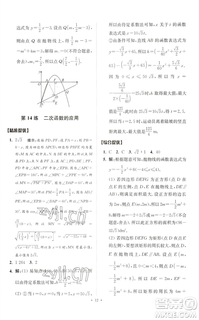 江蘇鳳凰科學(xué)技術(shù)出版社2023中考數(shù)學(xué)小題狂做九年級人教版提優(yōu)版參考答案