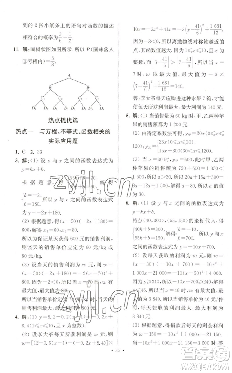 江蘇鳳凰科學(xué)技術(shù)出版社2023中考數(shù)學(xué)小題狂做九年級人教版提優(yōu)版參考答案