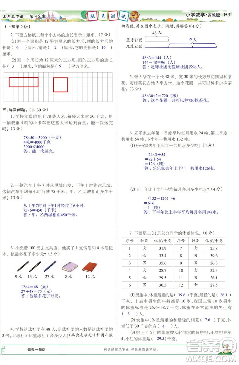 2023年春少年智力開發(fā)報(bào)三年級(jí)數(shù)學(xué)下冊(cè)蘇教版第43-46期答案