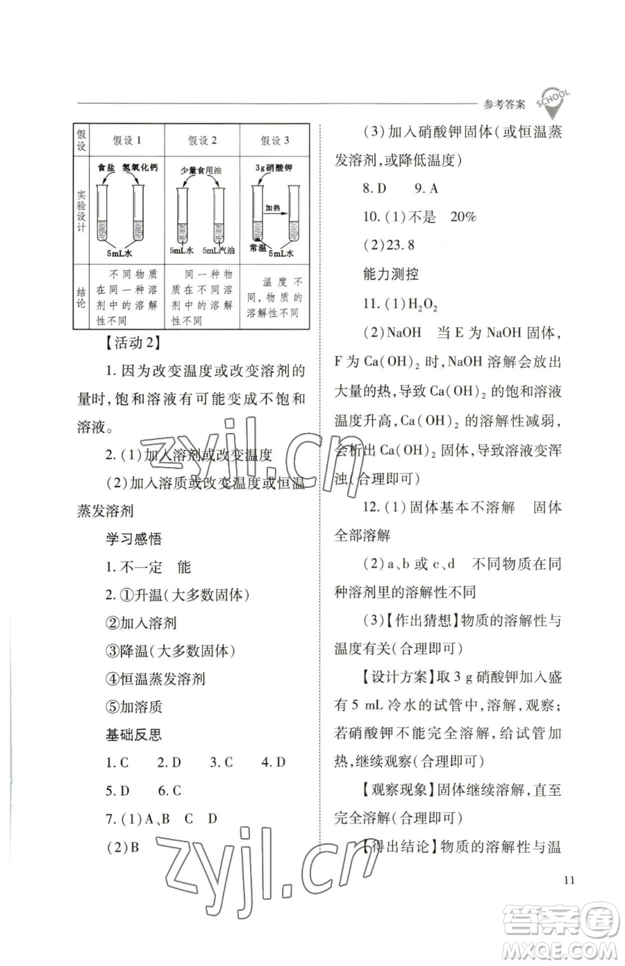 山西教育出版社2023新課程問題解決導(dǎo)學(xué)方案九年級下冊化學(xué)滬教版參考答案