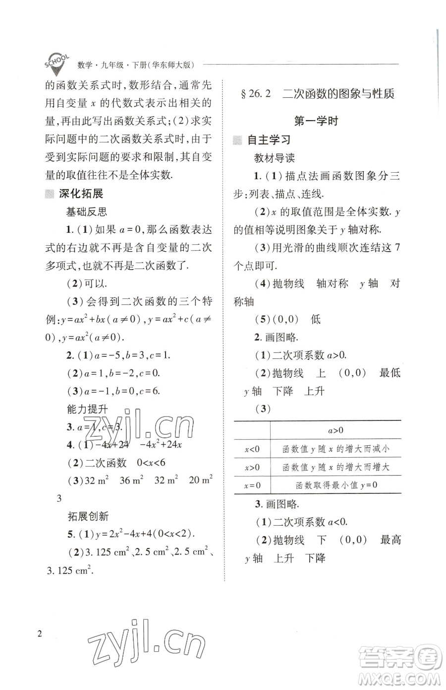 山西教育出版社2023新課程問題解決導(dǎo)學(xué)方案九年級下冊數(shù)學(xué)華東師大版參考答案