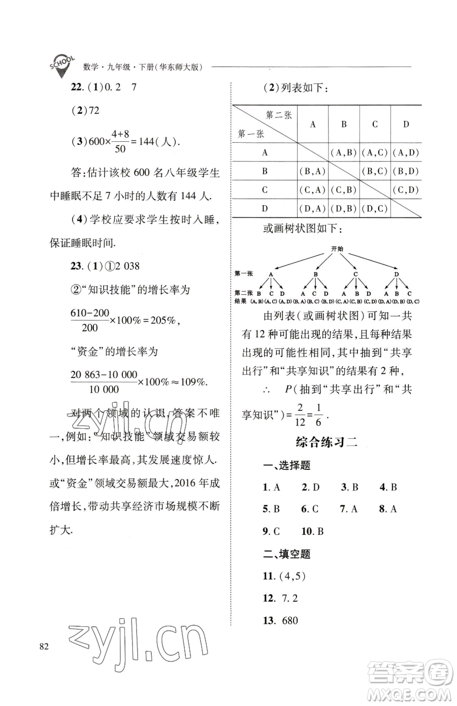 山西教育出版社2023新課程問題解決導(dǎo)學(xué)方案九年級下冊數(shù)學(xué)華東師大版參考答案