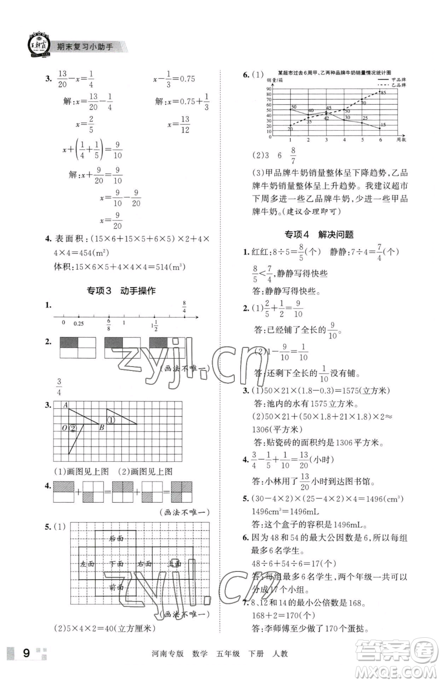 江西人民出版社2023王朝霞各地期末試卷精選五年級下冊數(shù)學(xué)人教版河南專版參考答案