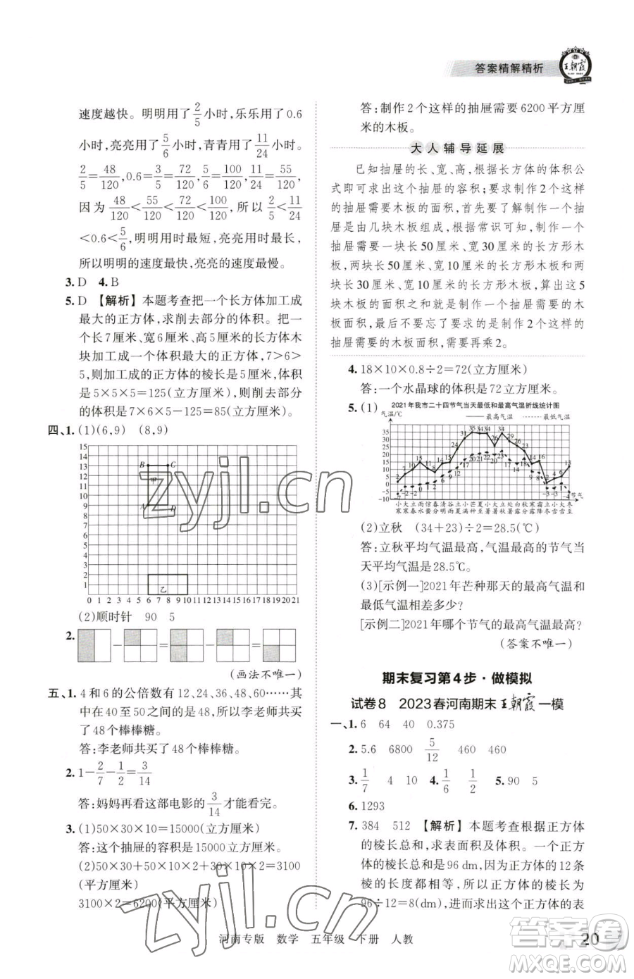 江西人民出版社2023王朝霞各地期末試卷精選五年級下冊數(shù)學(xué)人教版河南專版參考答案