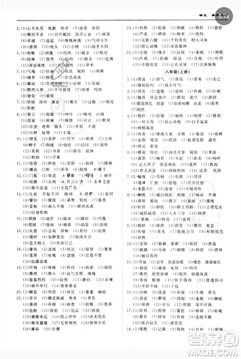 世界圖書出版公司2023新課標(biāo)中考寶典九年級(jí)語(yǔ)文通用版廣東專版參考答案