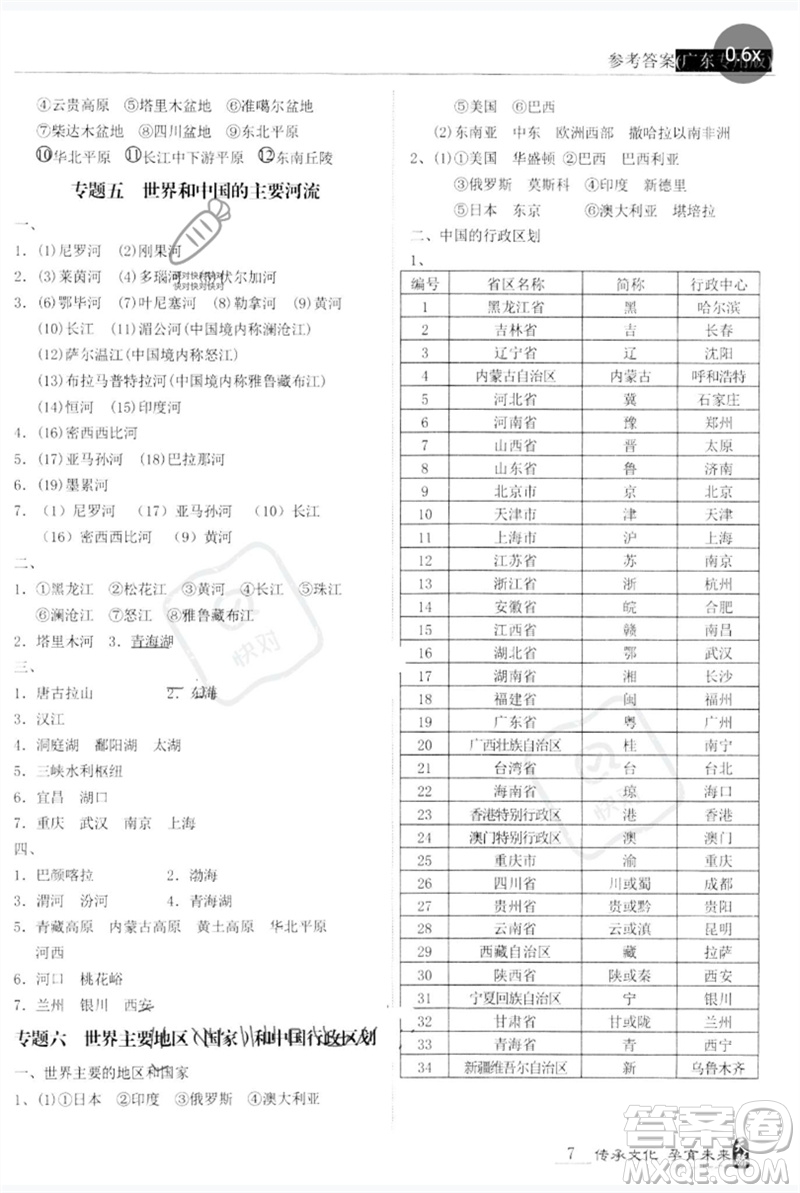 世界圖書(shū)出版公司2023新課標(biāo)中考寶典九年級(jí)地理通用版廣東專(zhuān)版參考答案