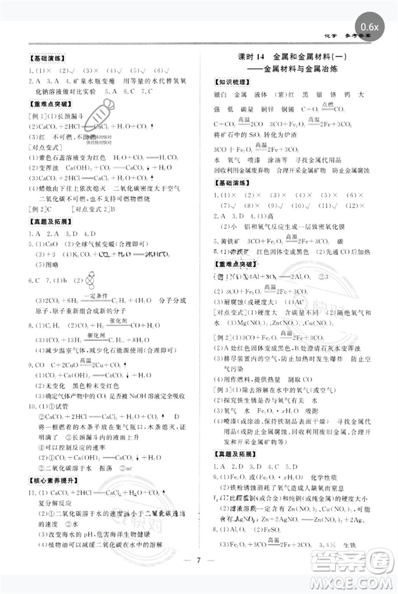 世界圖書(shū)出版公司2023新課標(biāo)中考寶典九年級(jí)化學(xué)通用版廣東專(zhuān)版參考答案