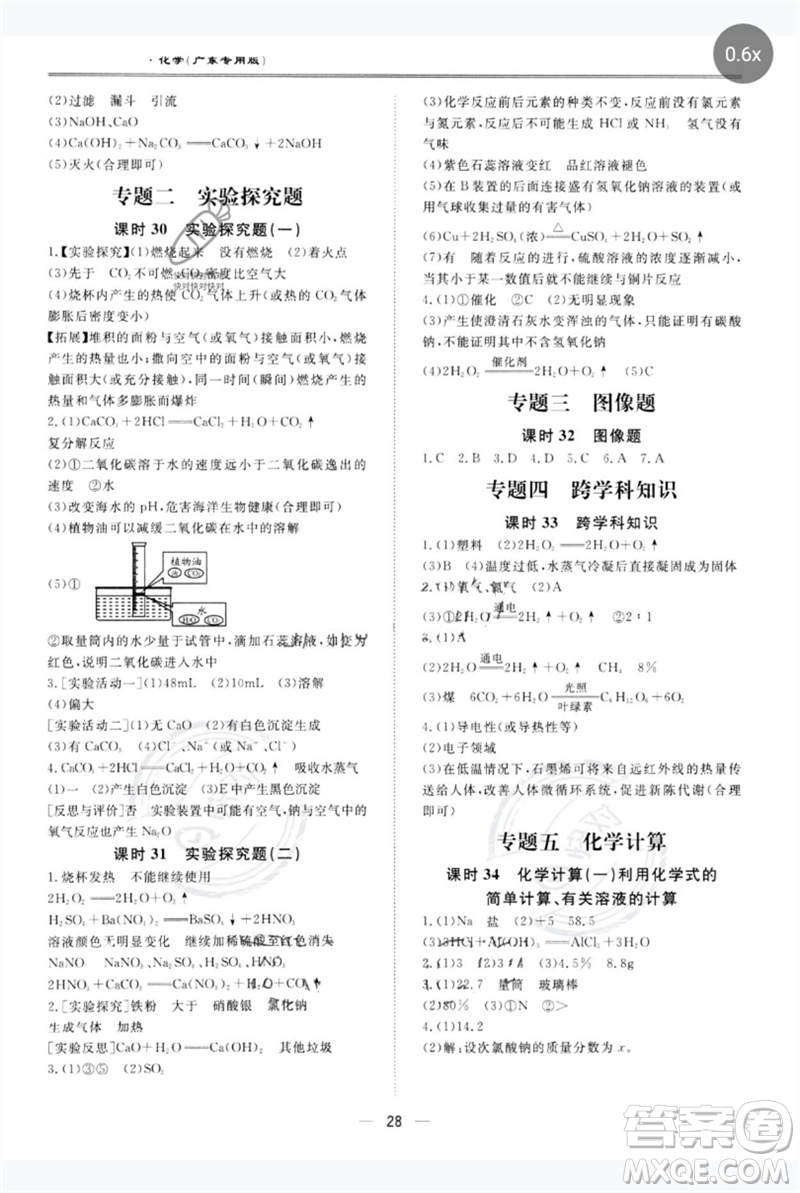 世界圖書(shū)出版公司2023新課標(biāo)中考寶典九年級(jí)化學(xué)通用版廣東專(zhuān)版參考答案