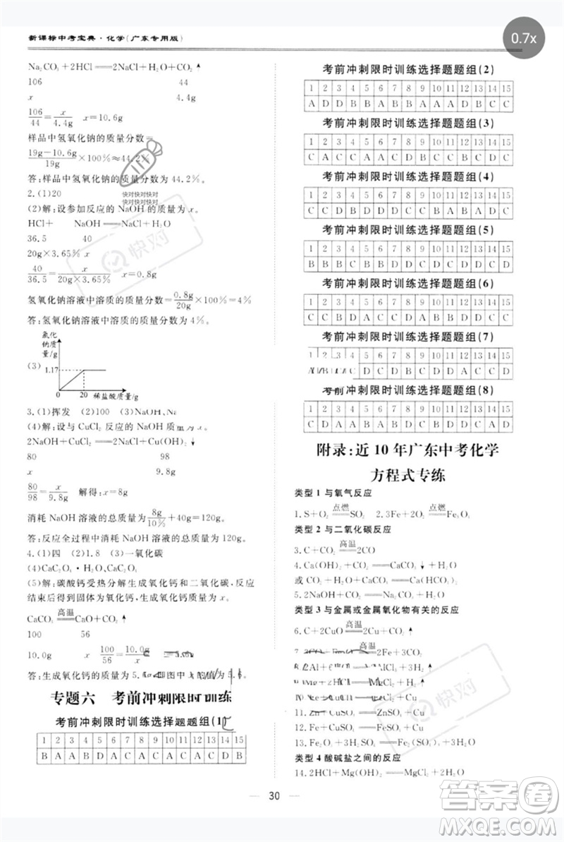 世界圖書(shū)出版公司2023新課標(biāo)中考寶典九年級(jí)化學(xué)通用版廣東專(zhuān)版參考答案