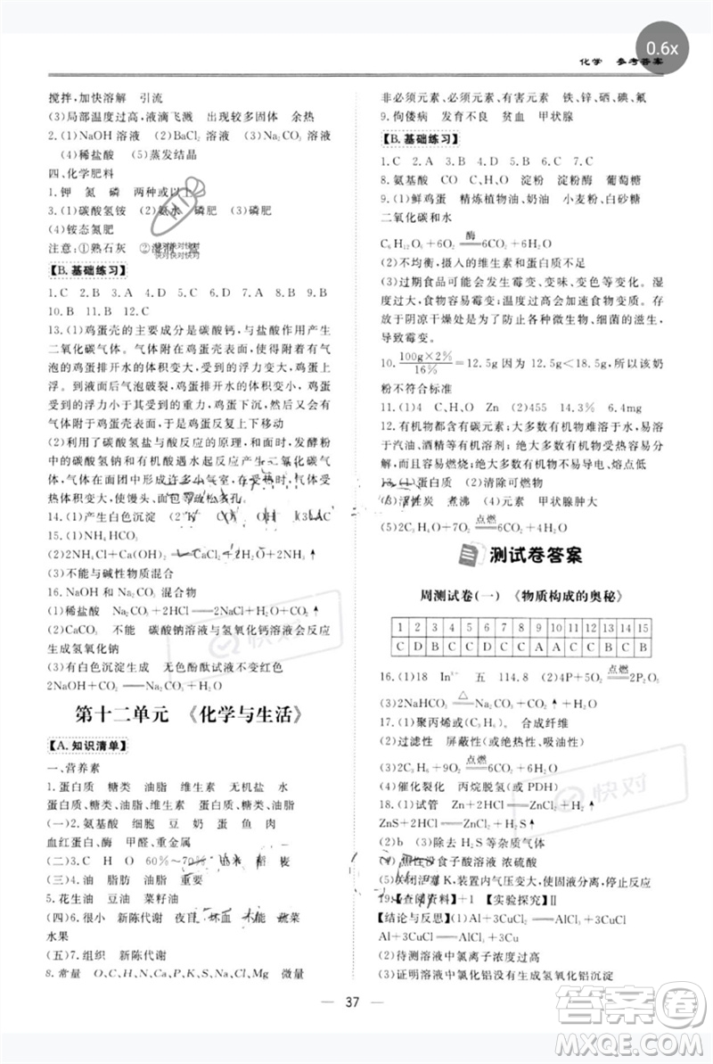 世界圖書(shū)出版公司2023新課標(biāo)中考寶典九年級(jí)化學(xué)通用版廣東專(zhuān)版參考答案